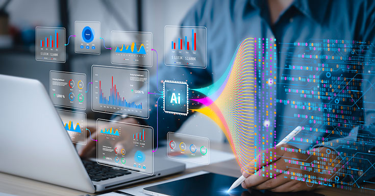 Analyst uses a computer for analysis of information on complex data sets